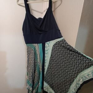 Stylish Navy and Teal Handkerchief Dress Size 18/20